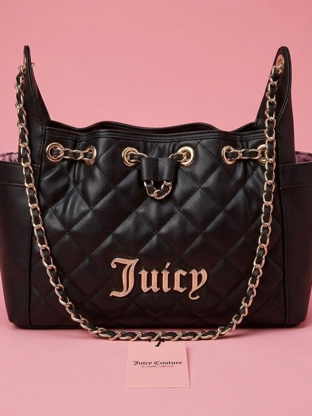 NWT Juicy Couture Black / Gold Bling Diamond Quilted Bag